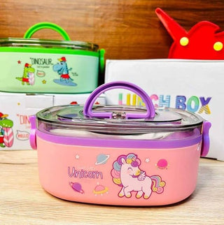Cute Cartoon Kids Lunch Box with Spoon – Compartment School Tiffin Box for Dry Foods