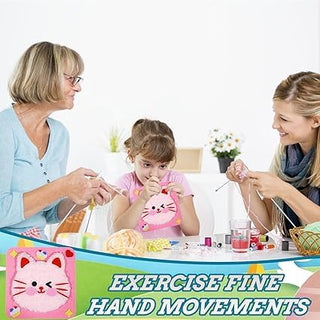 Kids Animal Needle Threading Wool Art Kit – DIY Fluffy Face Sewing Craft Set (Random)