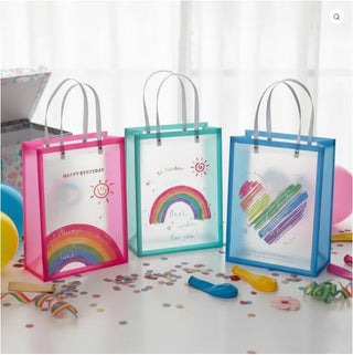Transparent Pvc Rainbow Gift Bags for Kids | Birthday Party Bags with Handles (Pack Of 12) (Big)