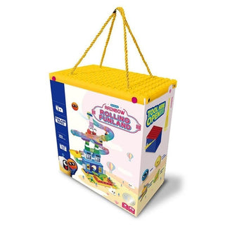 Colorful Marble Run 203pc Building Blocks Toy with Spiral Tracks, Rolling Balls & Rainbow Slinky