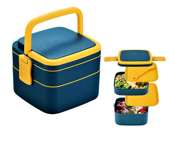 Lunch Box Kit, Portable 2 Layer Healthy Lunch Box,Stylish Hidden Handle, Easy to Open for Kids