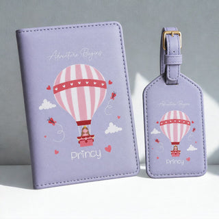 Personalized Passport Cover & Luggage Tag  for Kids | Custom Name Travel Accessories (Hot Air Balloon) (PREPAID ONLY)