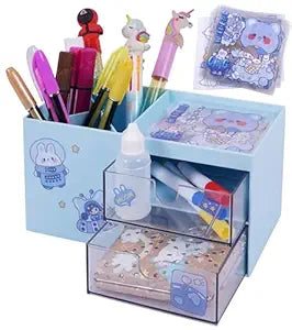 Multi-Functional Desk Organizer Box with 3 Compartments & 2 Drawers