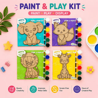 Create Your Own Paint & Play Mdf Kit – Safari Animals DIY Craft Set for Kids (Pack Of 4)
