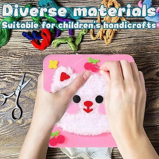 Kids Animal Needle Threading Wool Art Kit – DIY Fluffy Face Sewing Craft Set (Random)