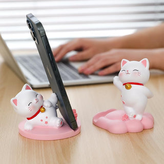 Cute Kawaii Lucky Cat Phone Holder – Cartoon Desk Mobile Stand