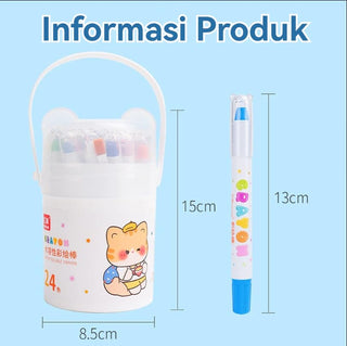 24-Color Water-Soluble Silky Crayons Set with Cute Bear Bucket