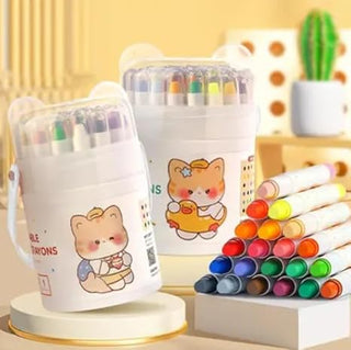 24-Color Water-Soluble Silky Crayons Set with Cute Bear Bucket