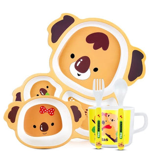 Monkey Bamboo Fiber 5 Piece Feeding Set - 100% bamboo No Plastic (Mix Design)(Pack Of 5/10)(Prepaid Only)