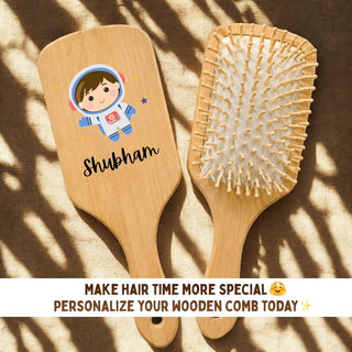 Personalized Wooden Hair Brush for Kids - Space (PREPAID ONLY)