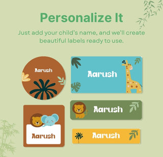 Personalized Name Labels Combo - Safari Fun - Pack of 54 (PREPAID ORDER)