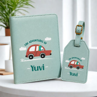 Personalized Passport Cover & Luggage Tag  for Kids | Custom Name Travel Accessories (Car) (PREPAID ONLY)