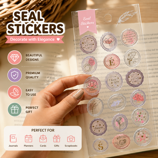 Exquisite Wax Seal Transparent Stickers – Floral Kawaii Journaling Sticker Sheet