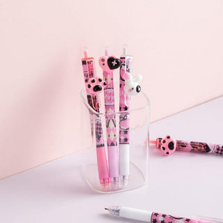 Kawaii 3D Topper Ball Pen – Pink Bunny, Heart & Paw Print | Kids Stationery