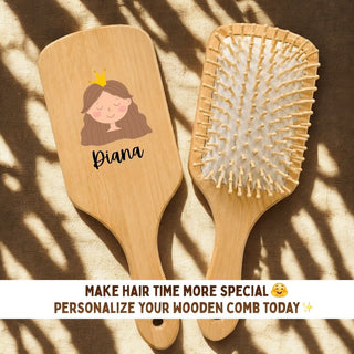 Personalized Wooden Hair Brush for Kids - Princess (PREPAID ONLY)