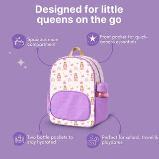 Cots and Cuddles Cute Princess Theme Printed Canvas Backpack for Kids