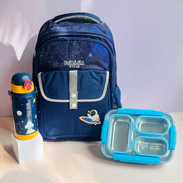 Space Theme Combo Set: Backpack, Thermal Bottle and Lunch Box for Kids 3pc Set