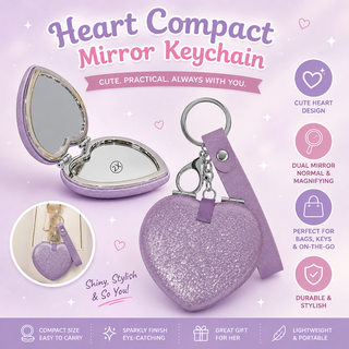Glitter Heart Compact Mirror Keychain – Dual Mirror | Cute Gift for Girls
