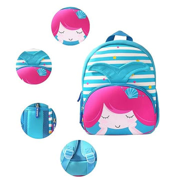 Cute Cartoon Mermaid Soft Plush Backpack with Front Pocket for Kids (Blue)