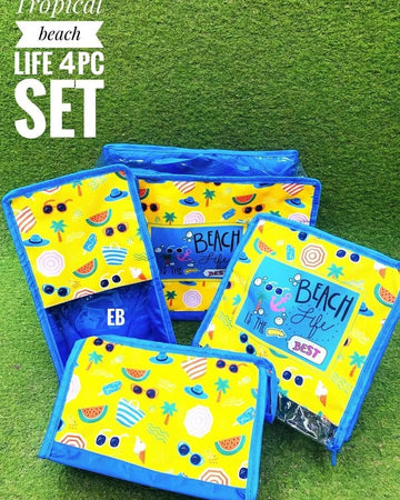 Versatile Storage Solutions: Set of 4 Transparent-Covered Utility Bags in Different Sizes (Beach Life Blue)