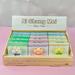 3D Animal Design Pocket Size Square Compact Mirror (Random) 1pc