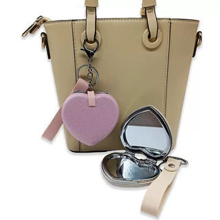 Glitter Heart Compact Mirror Keychain – Dual Mirror | Cute Gift for Girls