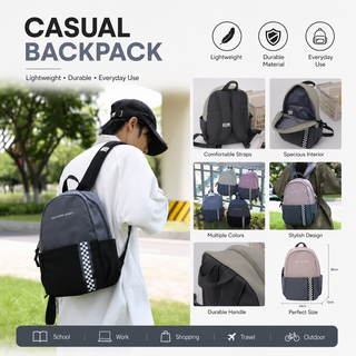 Two-Tone Mini Backpack with Checkered Stripe