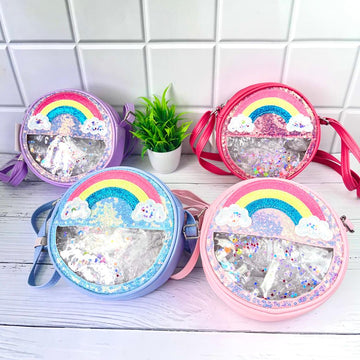Sparkling Rainbow Sling Bag with Half-Transparent Window: Your Stylish and Functional Accessory