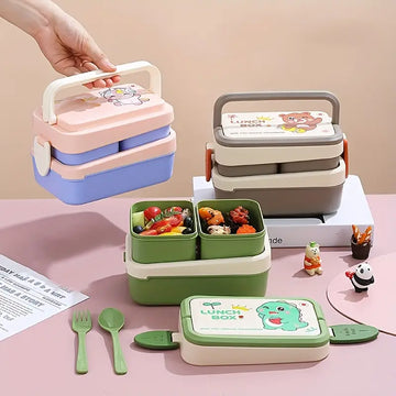 Cartoon Double-Layer Bento Box for Organized and Fun Meals On-the-Go