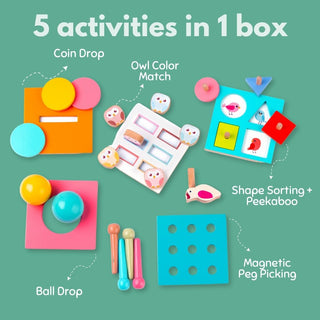 Cots and Cuddles Wooden 5 in 1 Activity Cube for Kids Age 3+