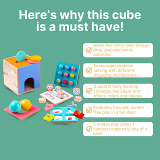Cots and Cuddles Wooden 5 in 1 Activity Cube for Kids Age 3+