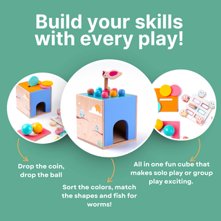 Cots and Cuddles Wooden 5 in 1 Activity Cube for Kids Age 3+