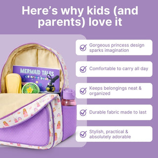 Cots and Cuddles Cute Princess Theme Printed Canvas Backpack for Kids