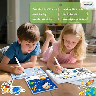 Space Watercolor Coloring Book Set | Fantasy Painting Kit for Kids with 12 Colors & Brush