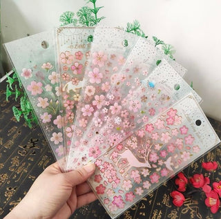 Multiple sakura cherry blossom sticker sheet designs fanned out