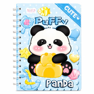 Puffy Panda Spiral Diary with Sticker Sheets | Kawaii Notebook for Kids |