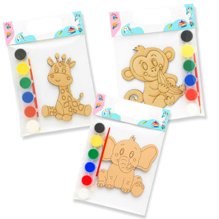 Animal Design MDF Cutout DIY Painting Kit with 6 Colours & Brush Creative Art & Craft Activity for Kids (Random) 1pc