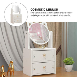 Small Wooden Assembling Makeup Mirror with Drawer & Storage