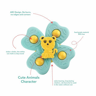 Animal Design Silicone Suction Cup Spinner Fidget Bath Toys for Kids 3pc