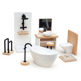 Wooden Dollhouse Bathroom Furniture Set | Miniature Pretend Play Toy for Kids