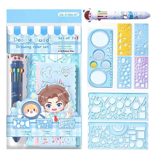 Drawing Ruler Set with 10-Color Pen