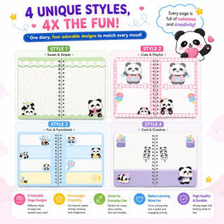 Puffy Panda Spiral Diary with Sticker Sheets | Kawaii Notebook for Kids |