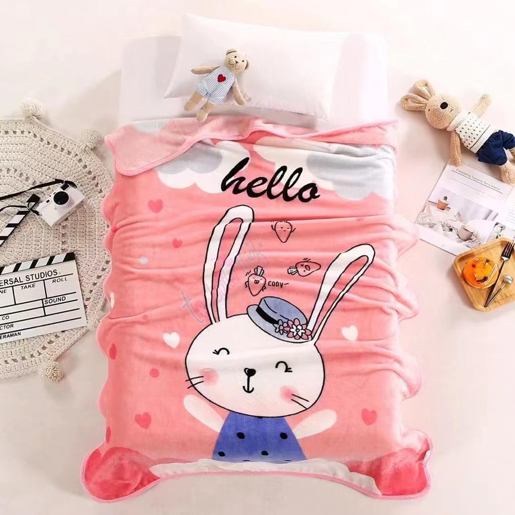 Premium Quality Cartoon Printed Fur Material Warm Blanket for Kids- Hello Bunny (100x140cm)