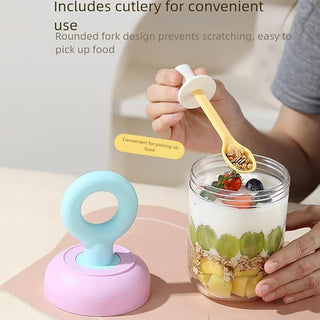 Portable Snack Jar with Spoon & Loop Lid – 500ml | Mixed Pastel Colours