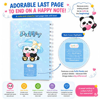 Puffy Panda Spiral Diary with Sticker Sheets | Kawaii Notebook for Kids |