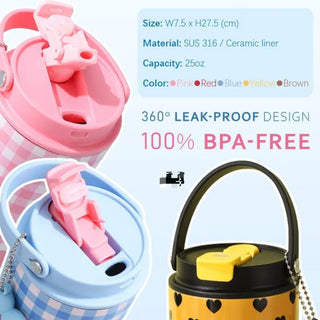 Kawaii Insulated Tumbler with Handle & Charm – 750ml