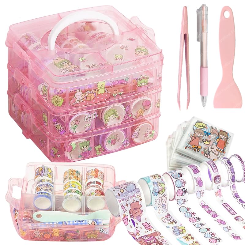 100Pcs Designer Washi Tape Set: Decorative Tapes with Kawaii Stickers and Accessories - Perfect for DIY Art & Crafts, Wrapping