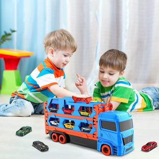 Folding Track Truck with 2 Die Cast Cars & 1.65M Track Set for Kids Racing & Pretend Play Toy