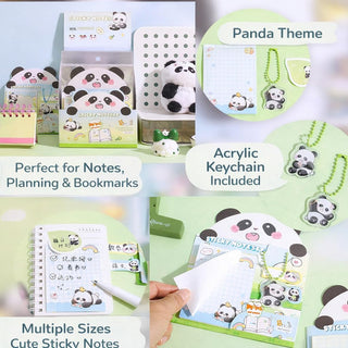 Pandapuddle Notes — Kawaii Panda 5-in-1 Sticky Notes Set with Acrylic Keychain