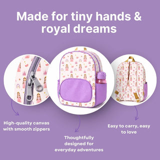 Cots and Cuddles Cute Princess Theme Printed Canvas Backpack for Kids
